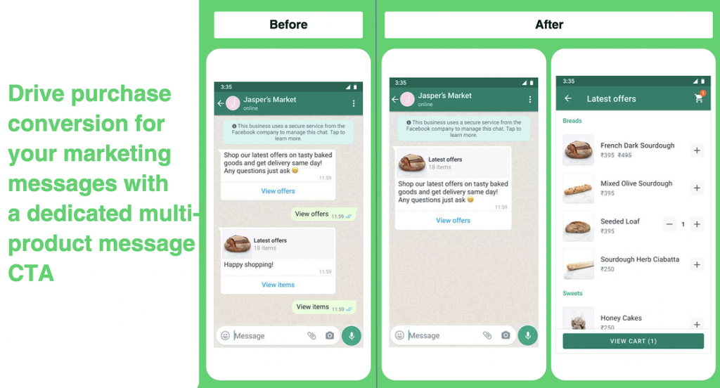 How to sell on WhatsApp in 2023 - Ultimate guide for commerce WhatsApp Business API users Example of multi-product message.